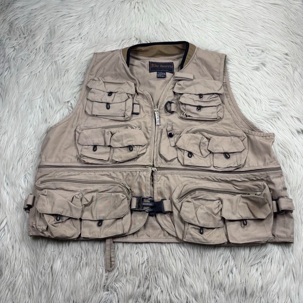 Rio Bravo Men's L Tan Zip Front Hunting Fishing Vest Outdoors